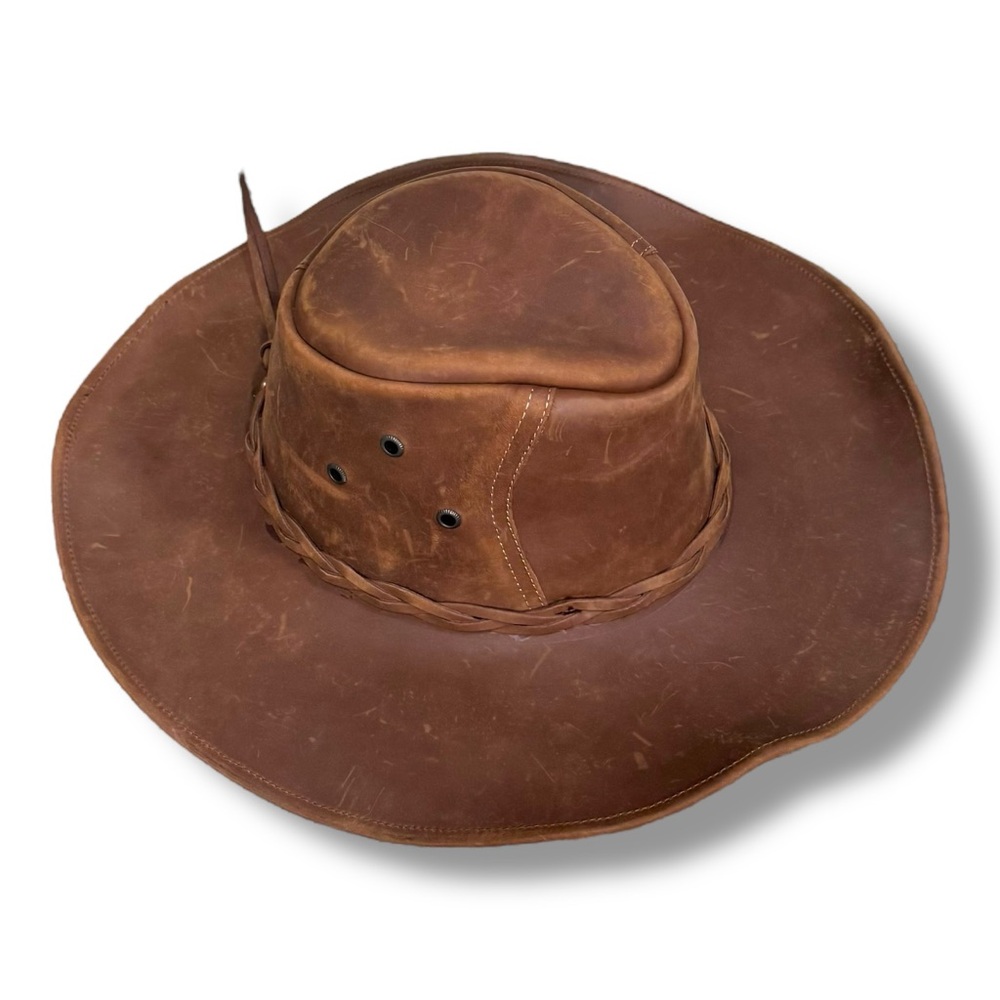 Cavender’s Brown Leather Hat Western Cowboy Outback Size Medium Women’s Unisex
